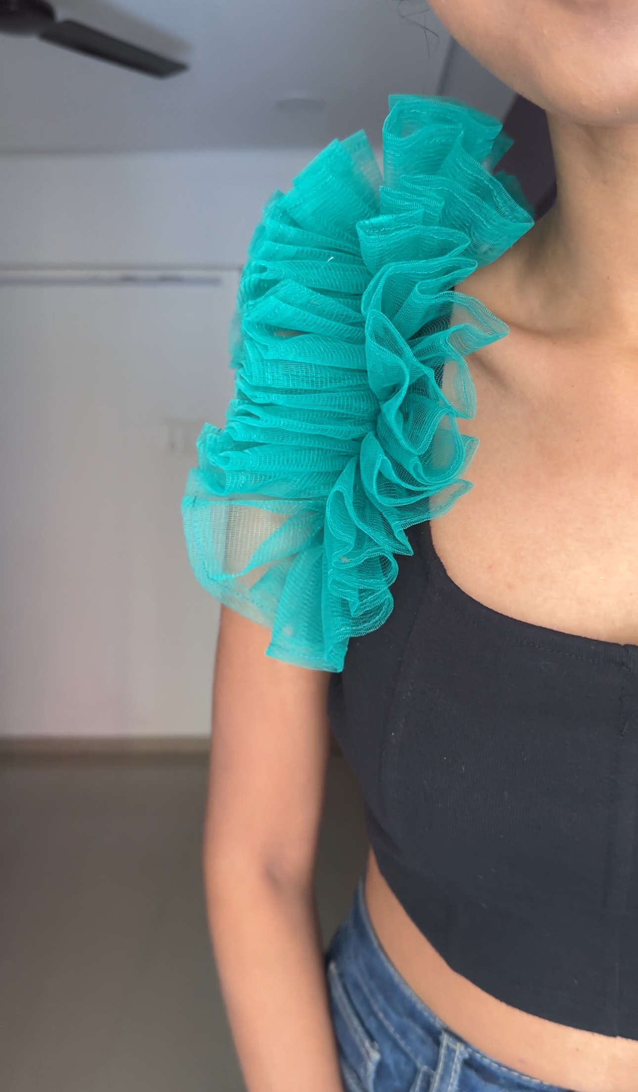 Teal Net Ruffle Sleeves