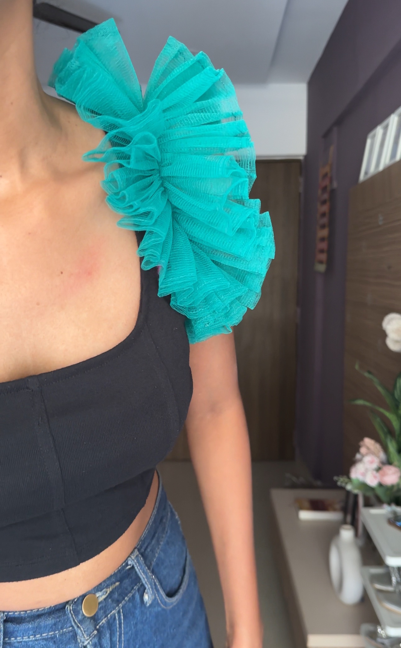 Teal Net Ruffle Sleeves