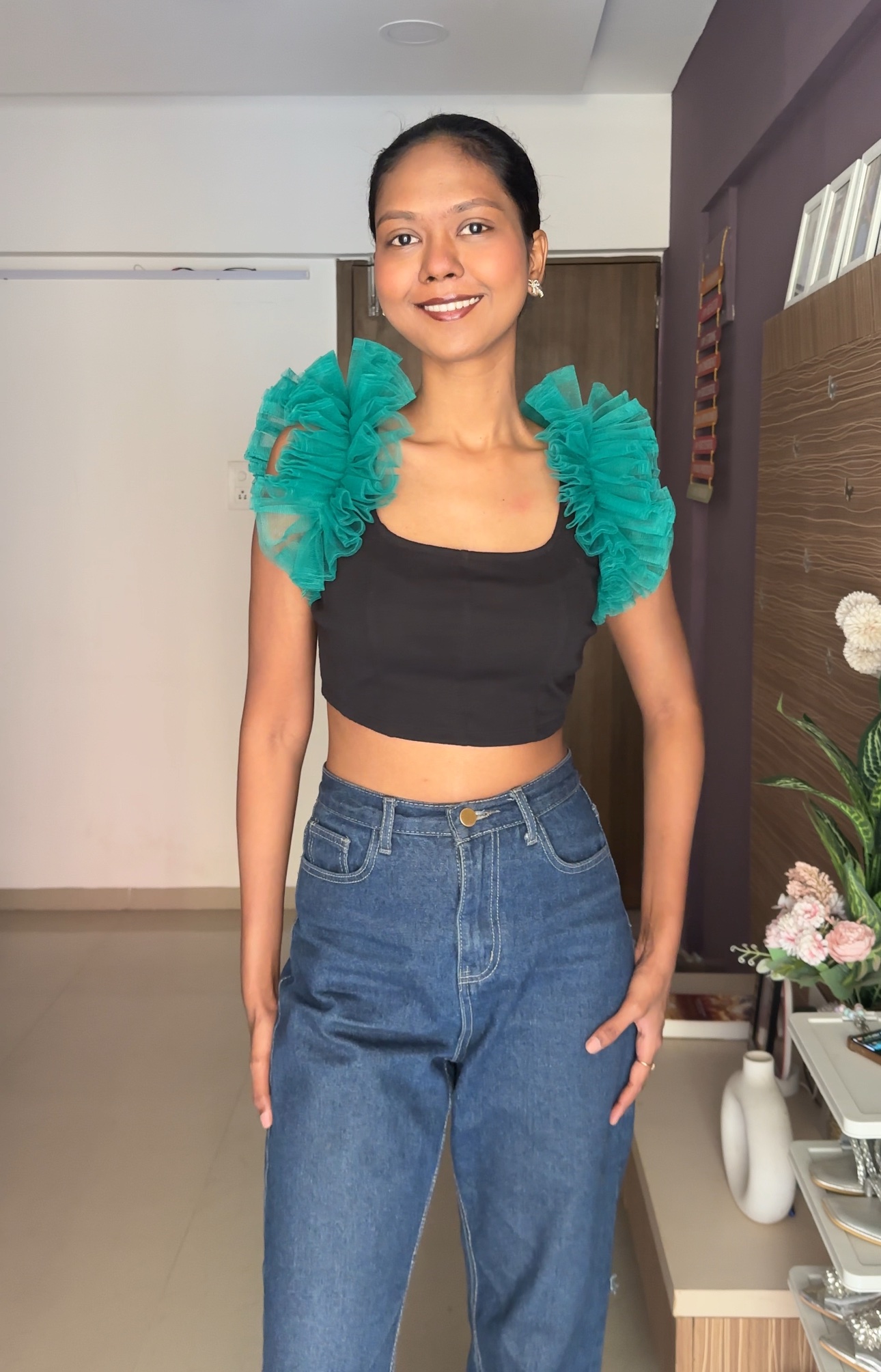Teal Net Ruffle Sleeves