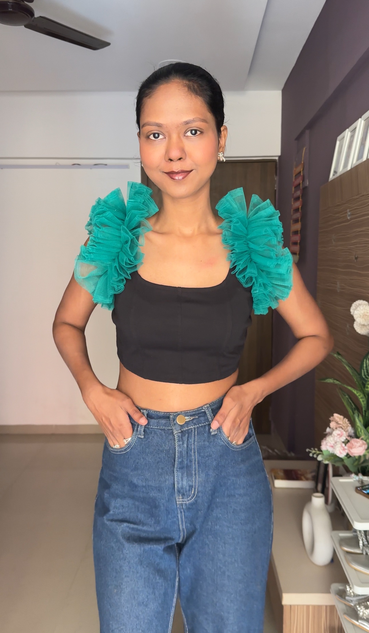 Teal Net Ruffle Sleeves