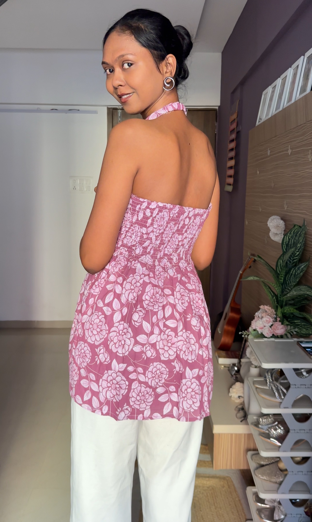 Pretty Coral Halter Neck Cotton Kurti
