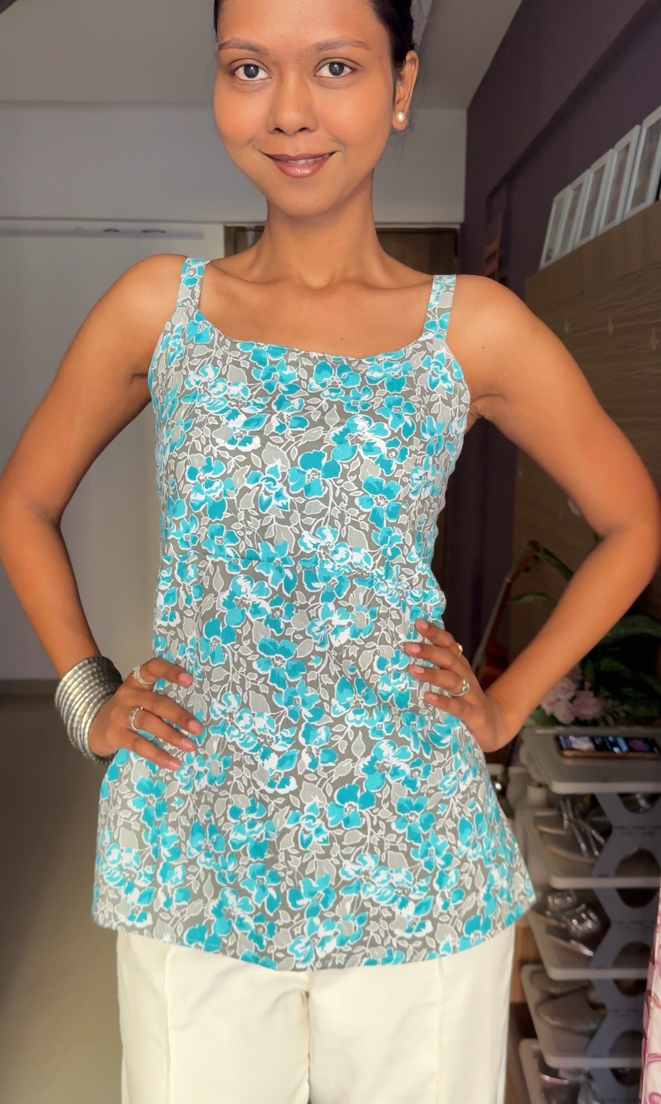 Teal Cotton Short Kurti
