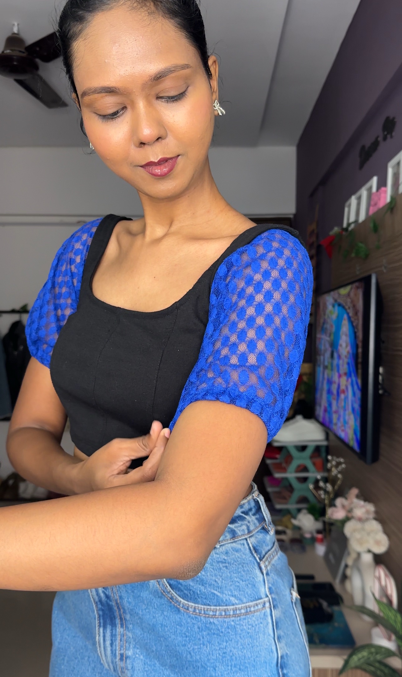 Blue Stretchable Short Sleeves