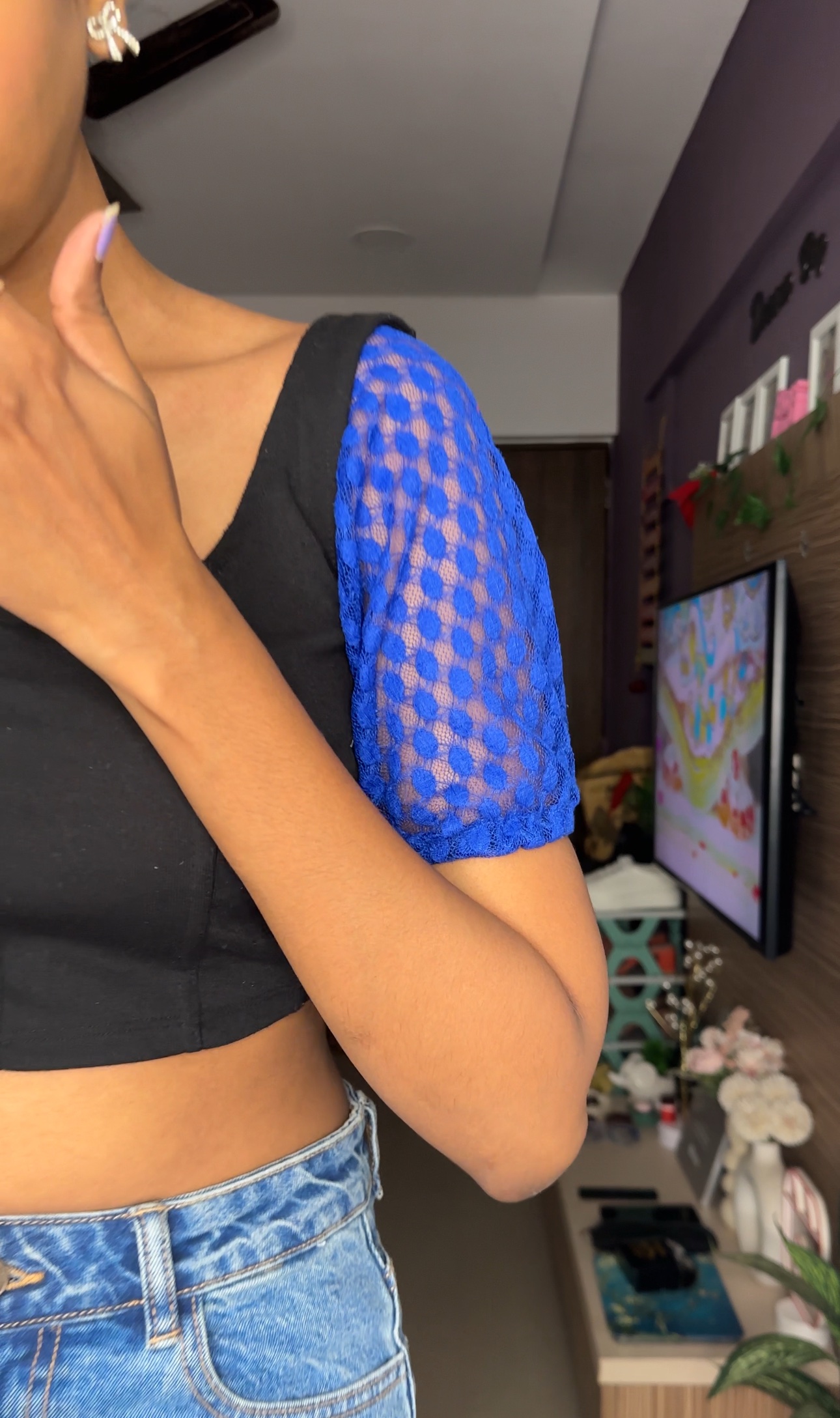 Blue Stretchable Short Sleeves