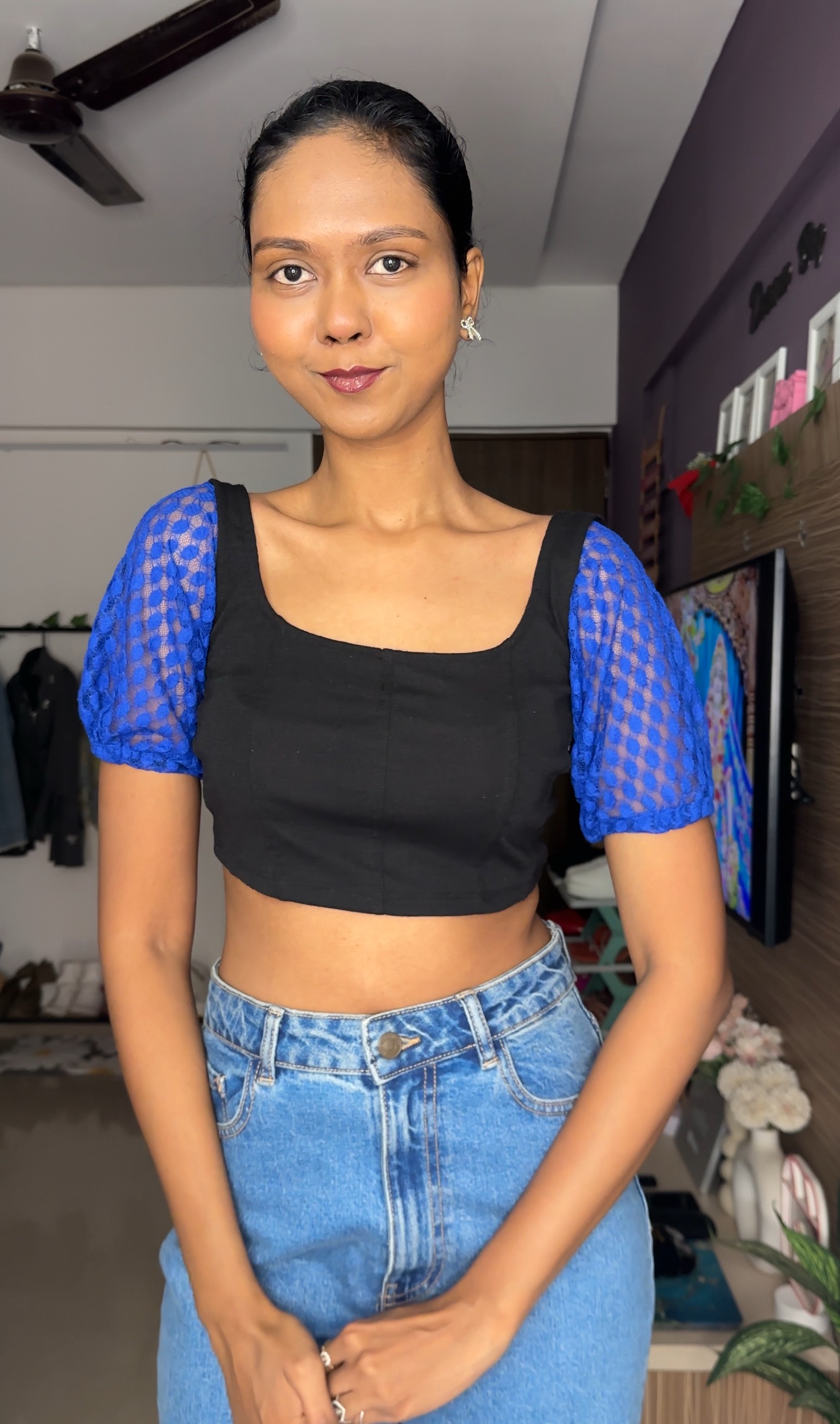 Blue Stretchable Short Sleeves
