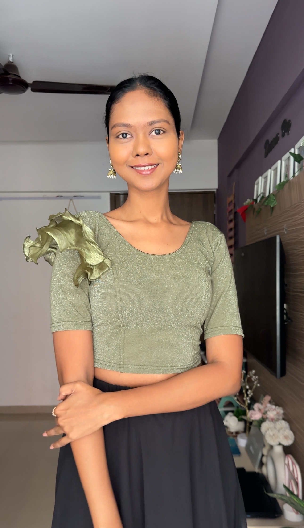 Green one side ruffle Blouse