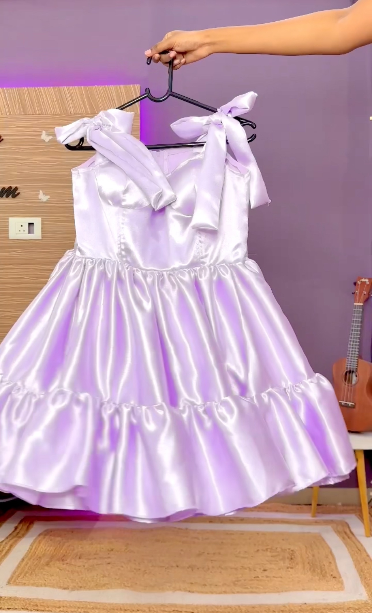 Padded Lilac Ruffle Skater Dress