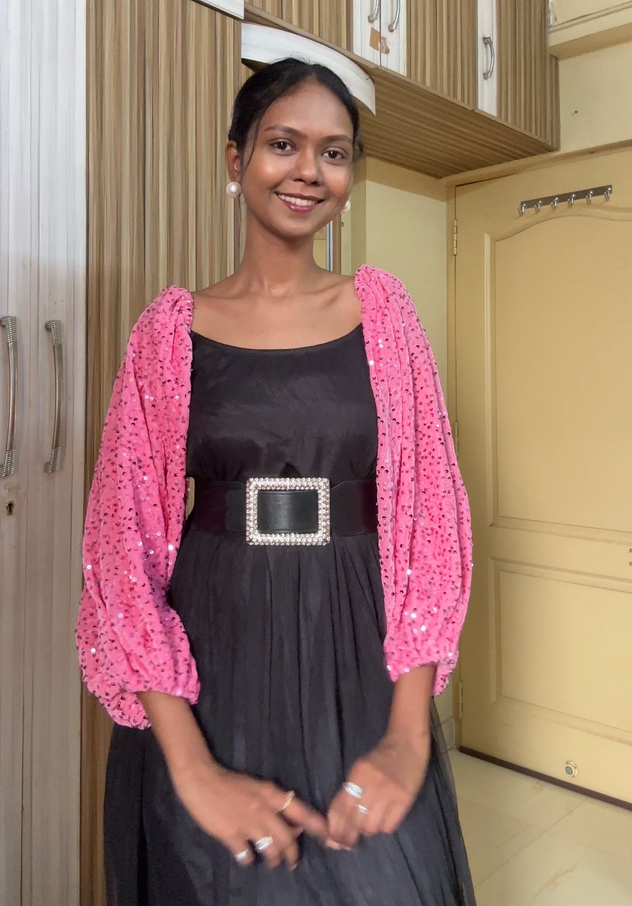 Detachable Pink Sequin Sleeves