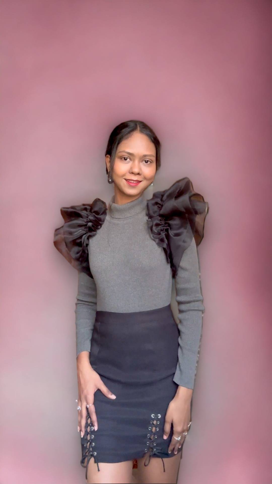 Black organza Ruffle Detachable Sleeves