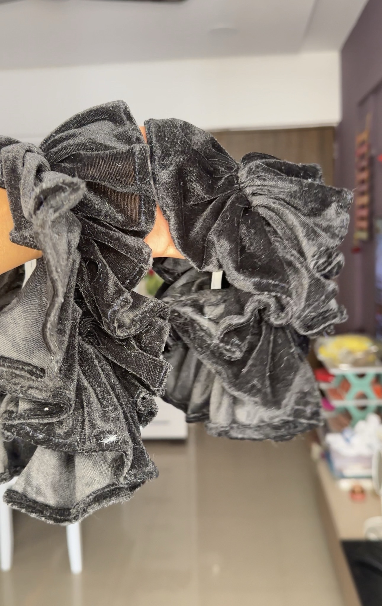Black Velvet Ruffle Sleeves