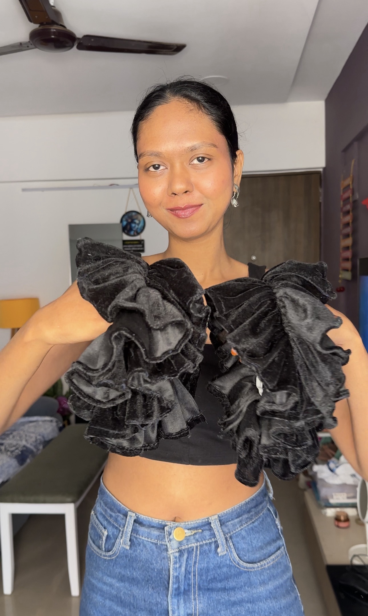 Black Velvet Ruffle Sleeves