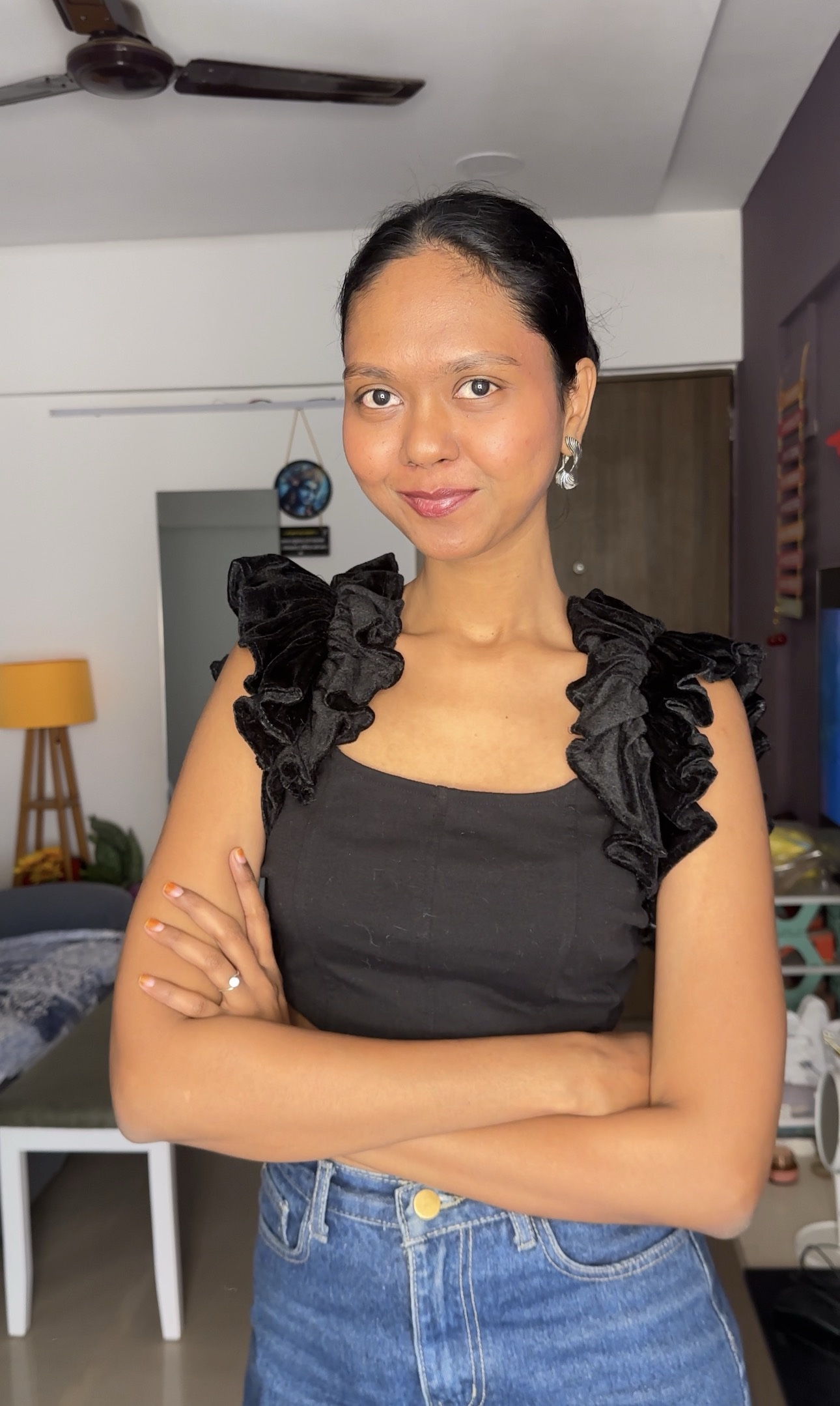 Black Velvet Ruffle Sleeves