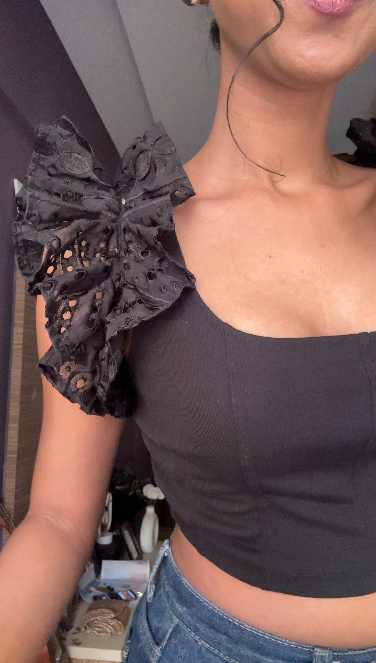 Black Cut work detachable sleeves