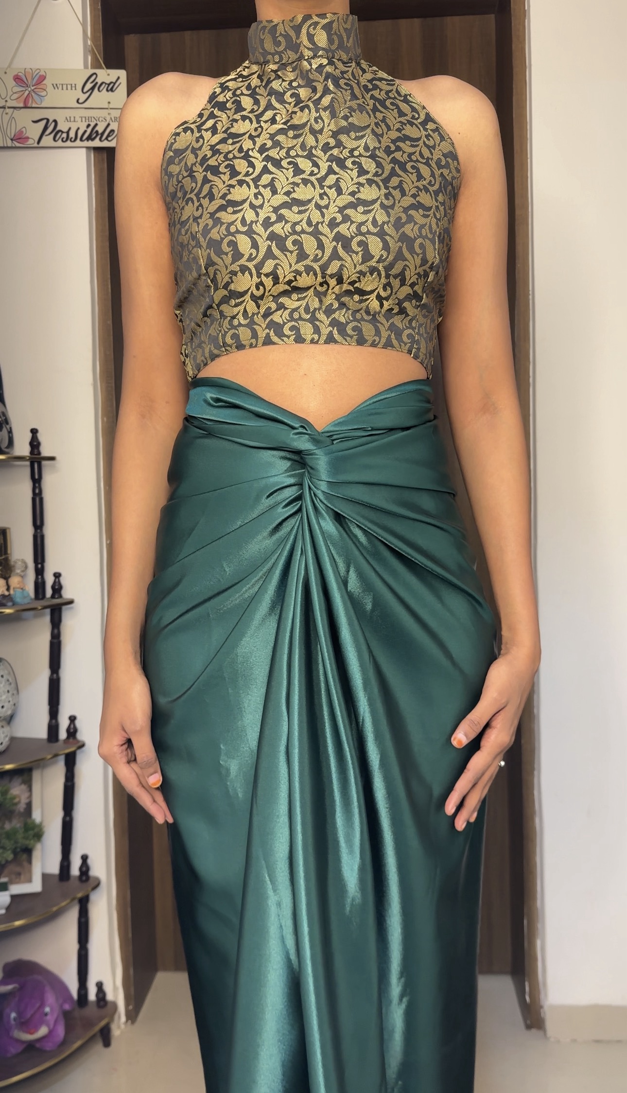 Green Satin Long Skirt