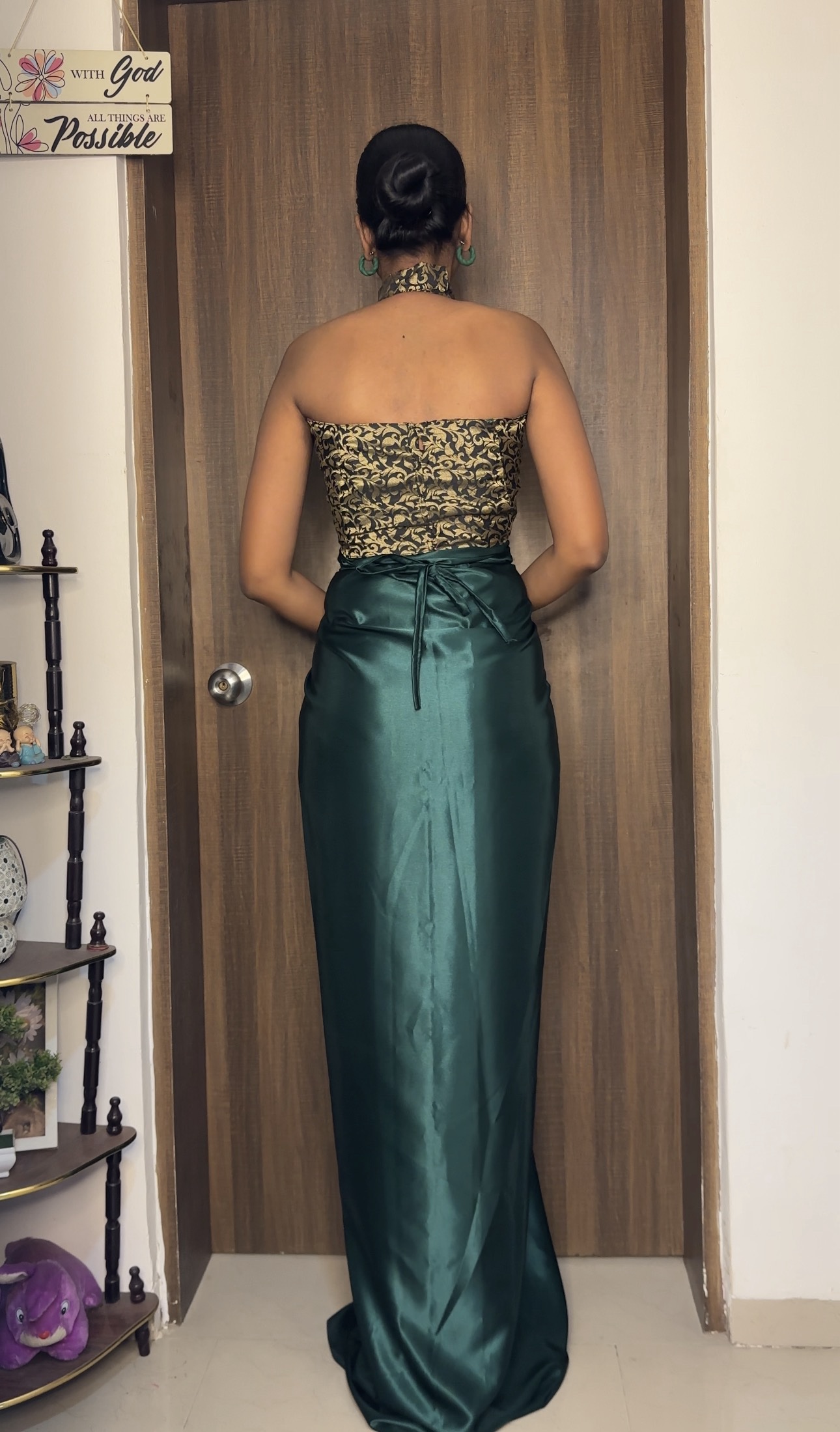 Green Satin Long Skirt