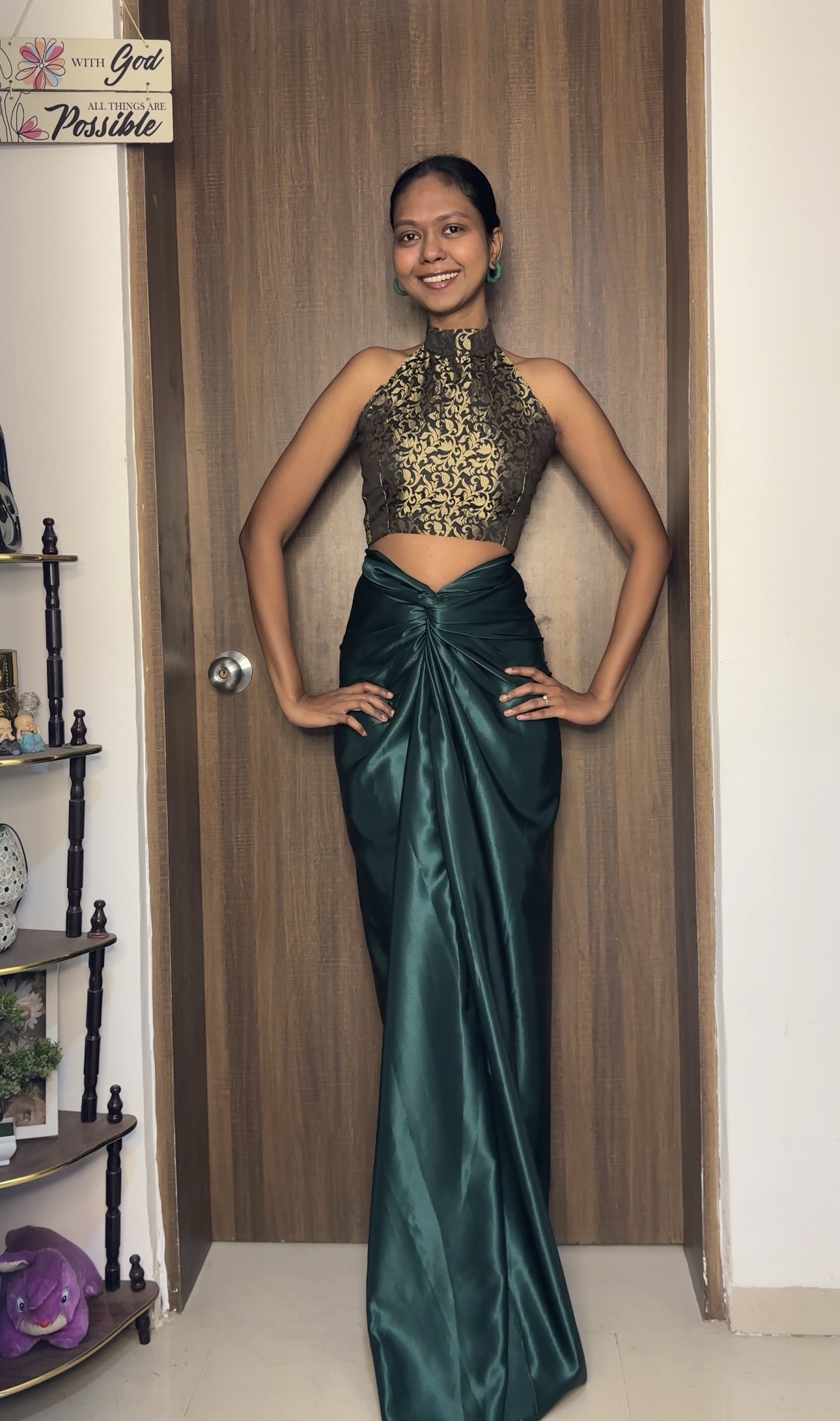 Green Satin Long Skirt