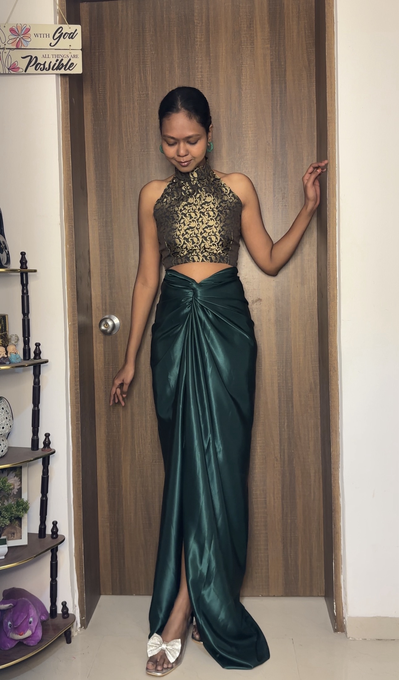 Green Satin Long Skirt