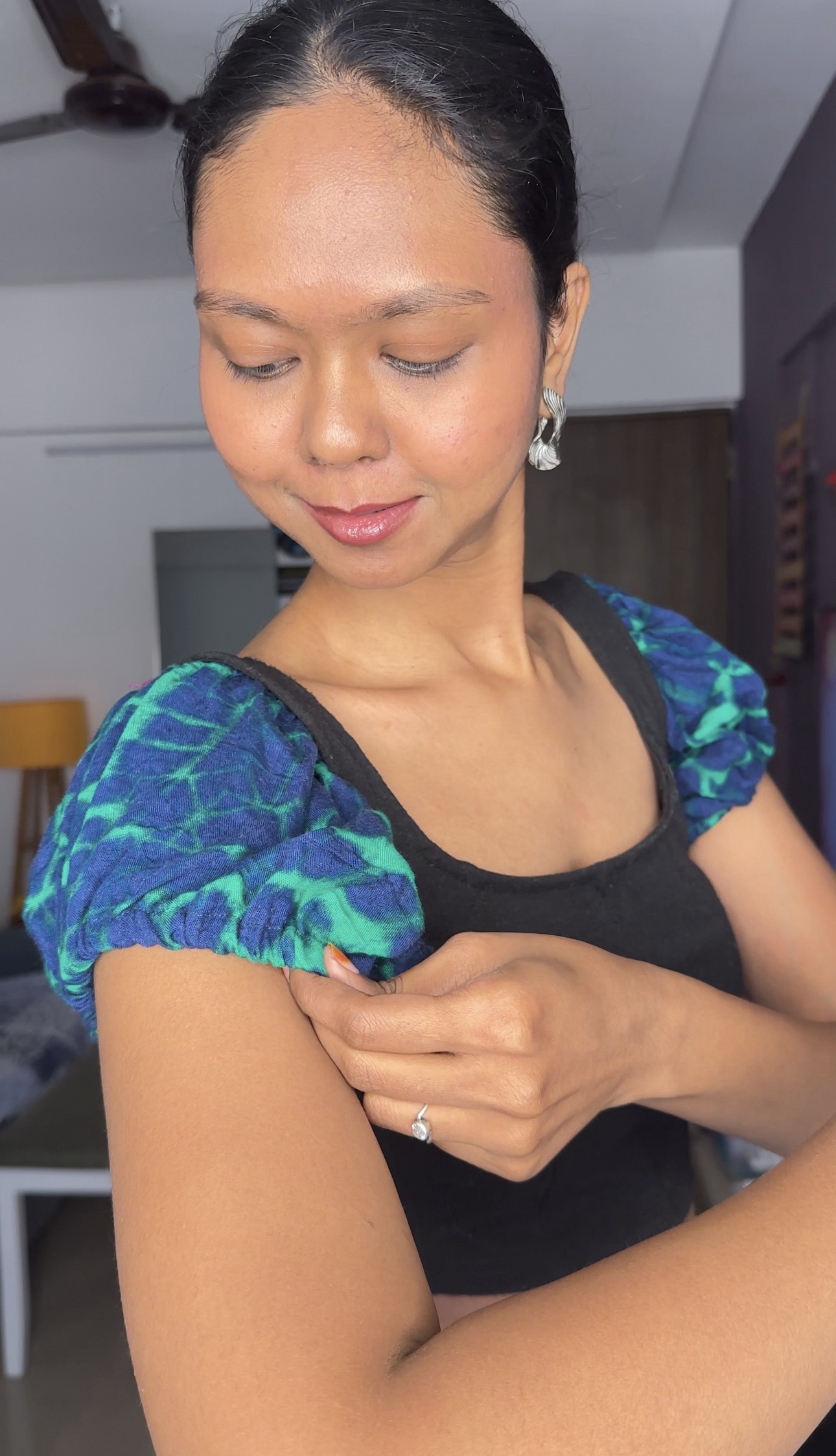 Blue Green Short Cotton Sleeves