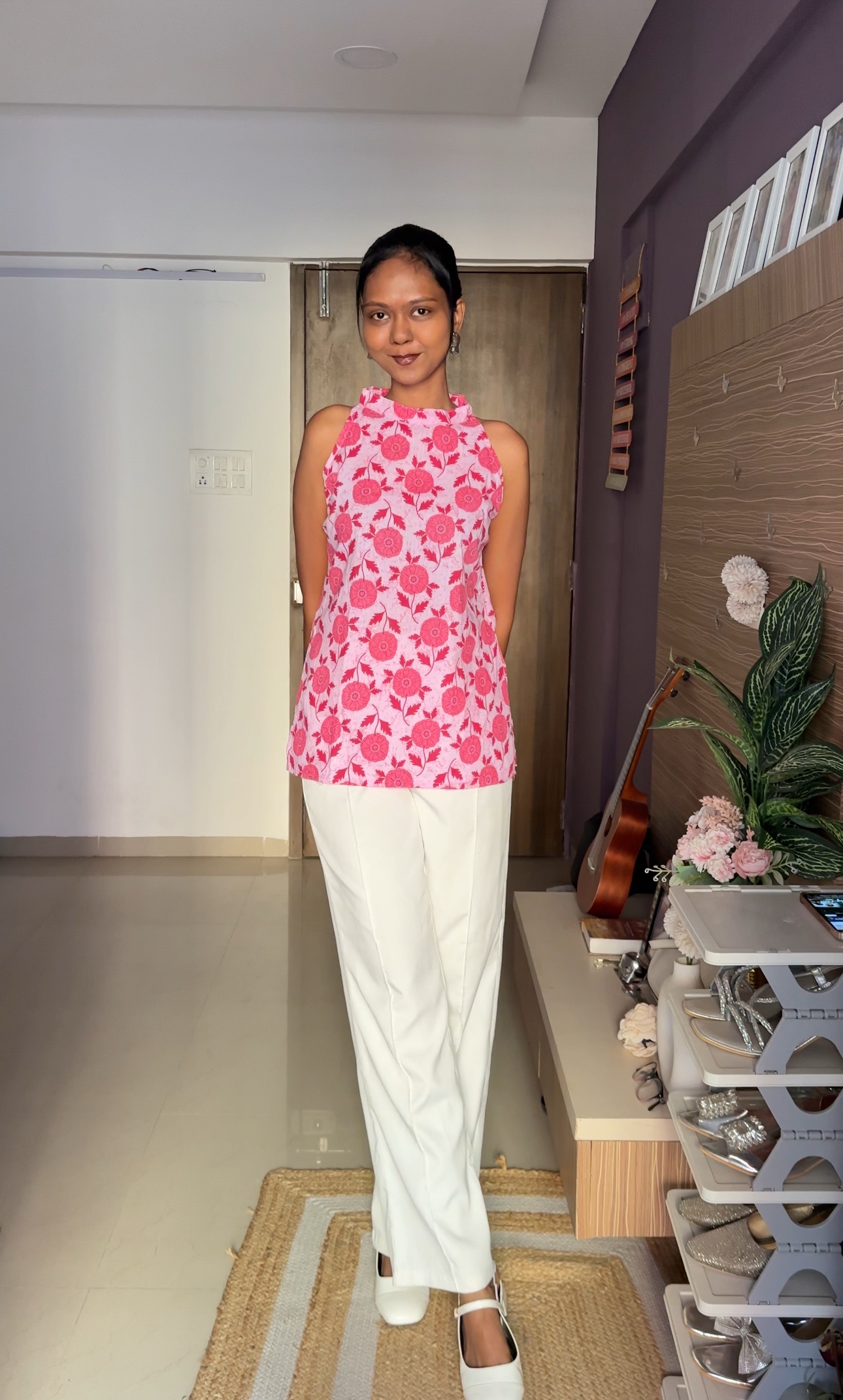 Pink Halter Neck Cotton Kurti