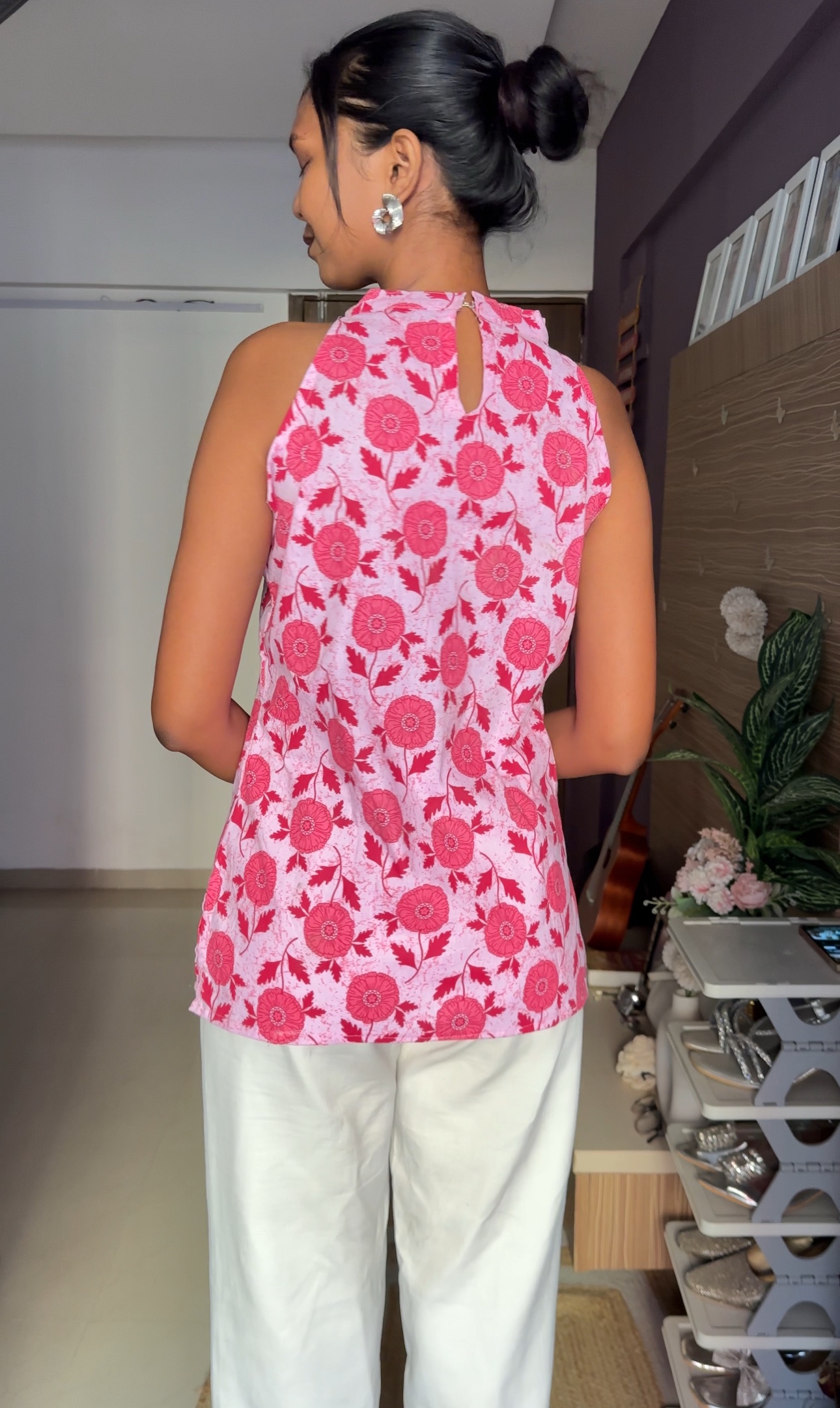 Pink Halter Neck Cotton Kurti