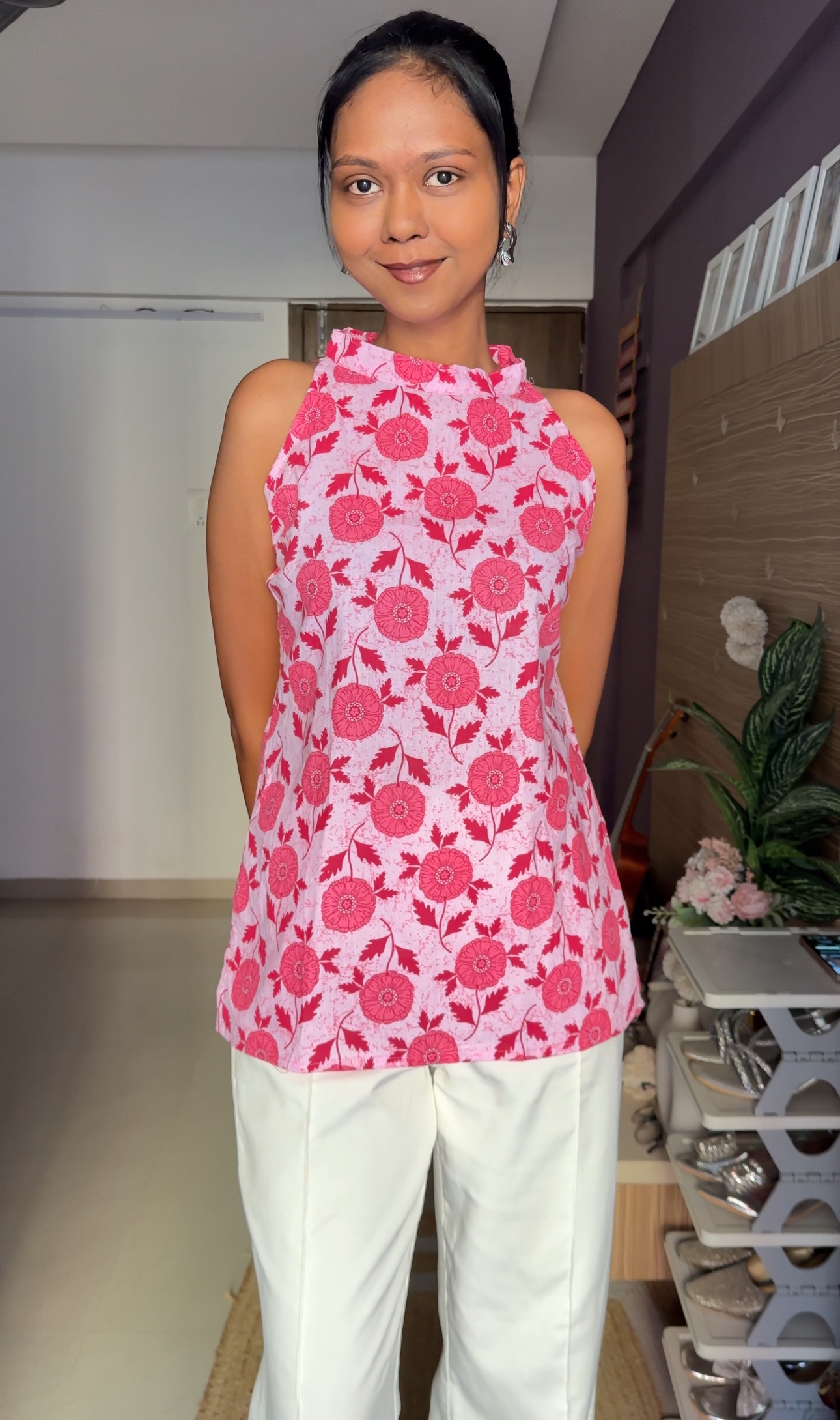 Pink Halter Neck Cotton Kurti