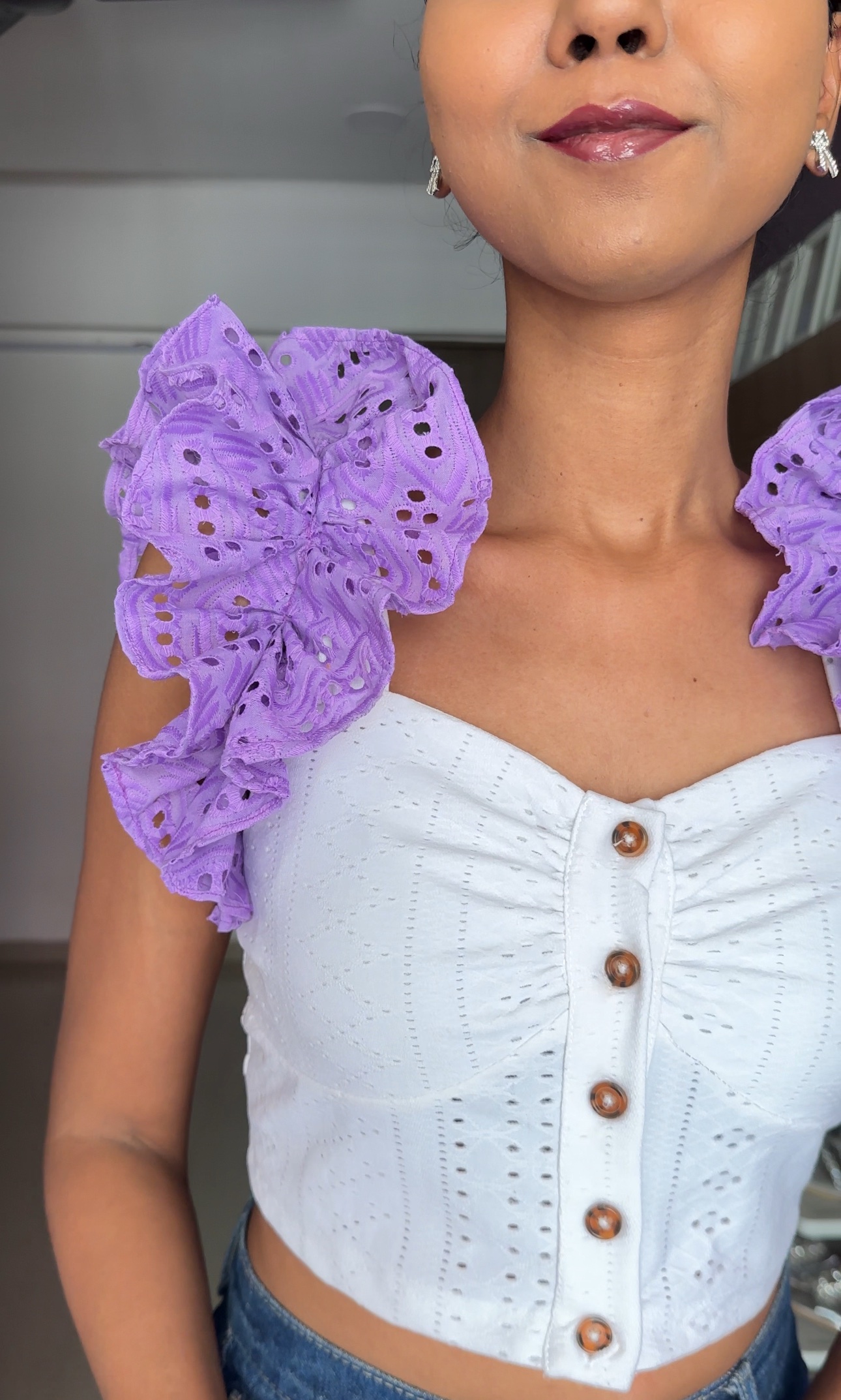 Lavender Cut Work Ruffle Sleeves