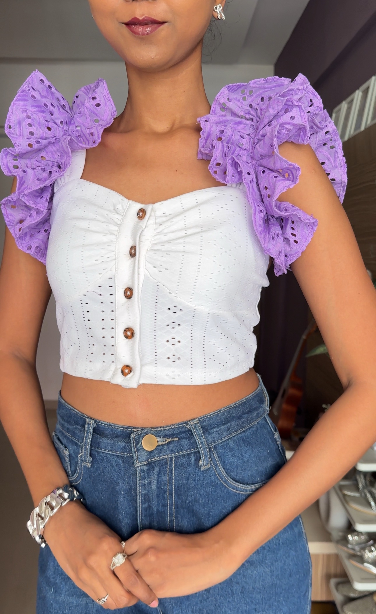 Lavender Cut Work Ruffle Sleeves