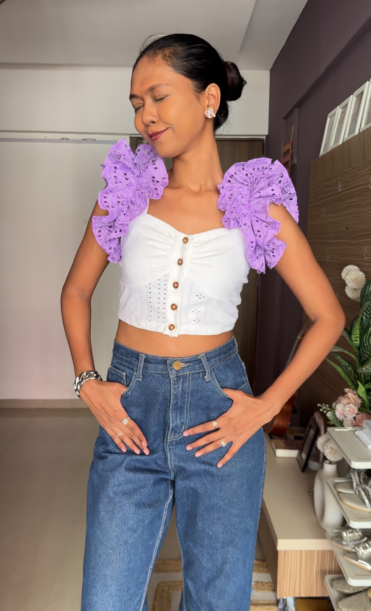 Lavender Cut Work Ruffle Sleeves
