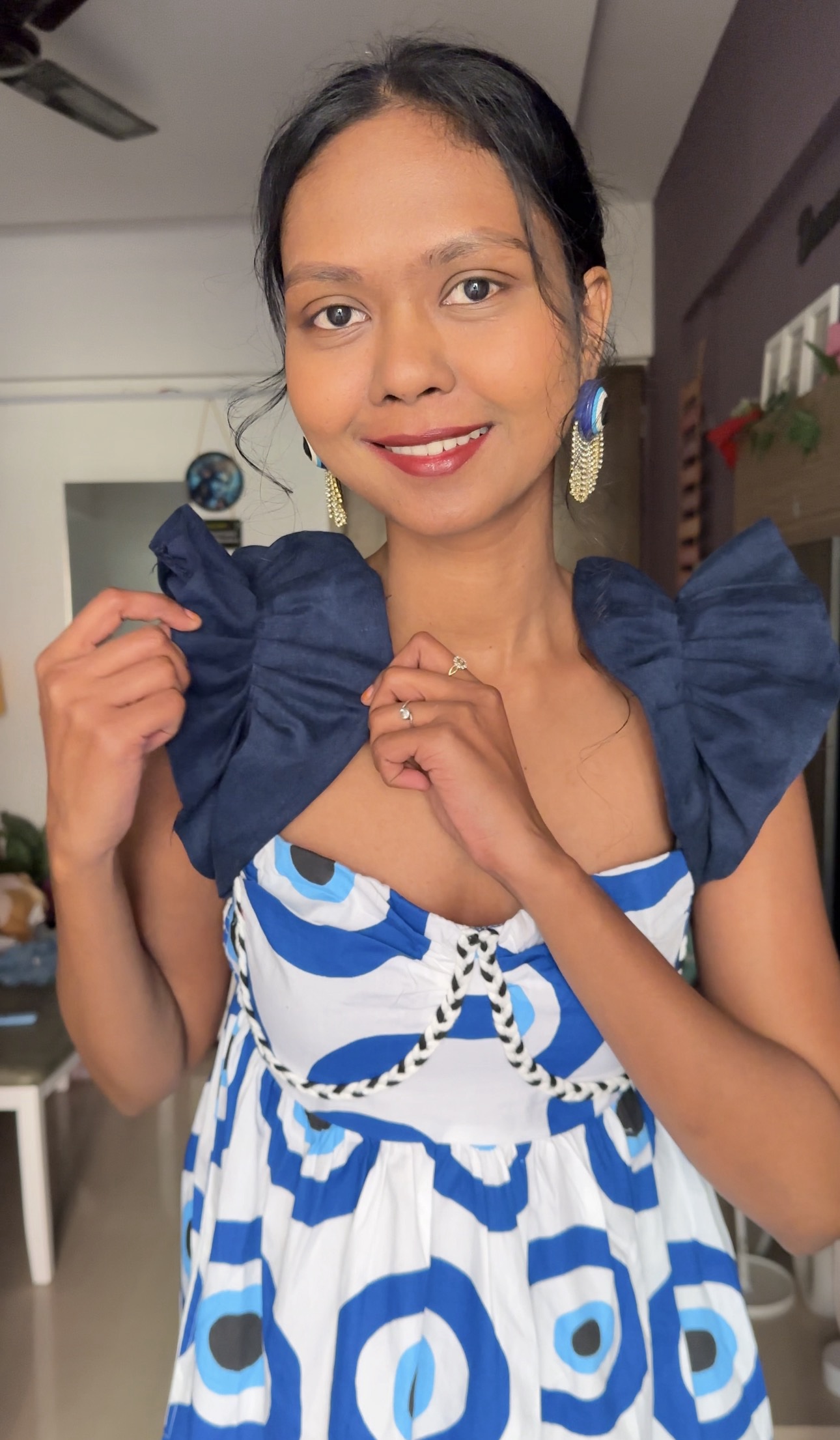 Navy Blue Denim Ruffle Sleeves