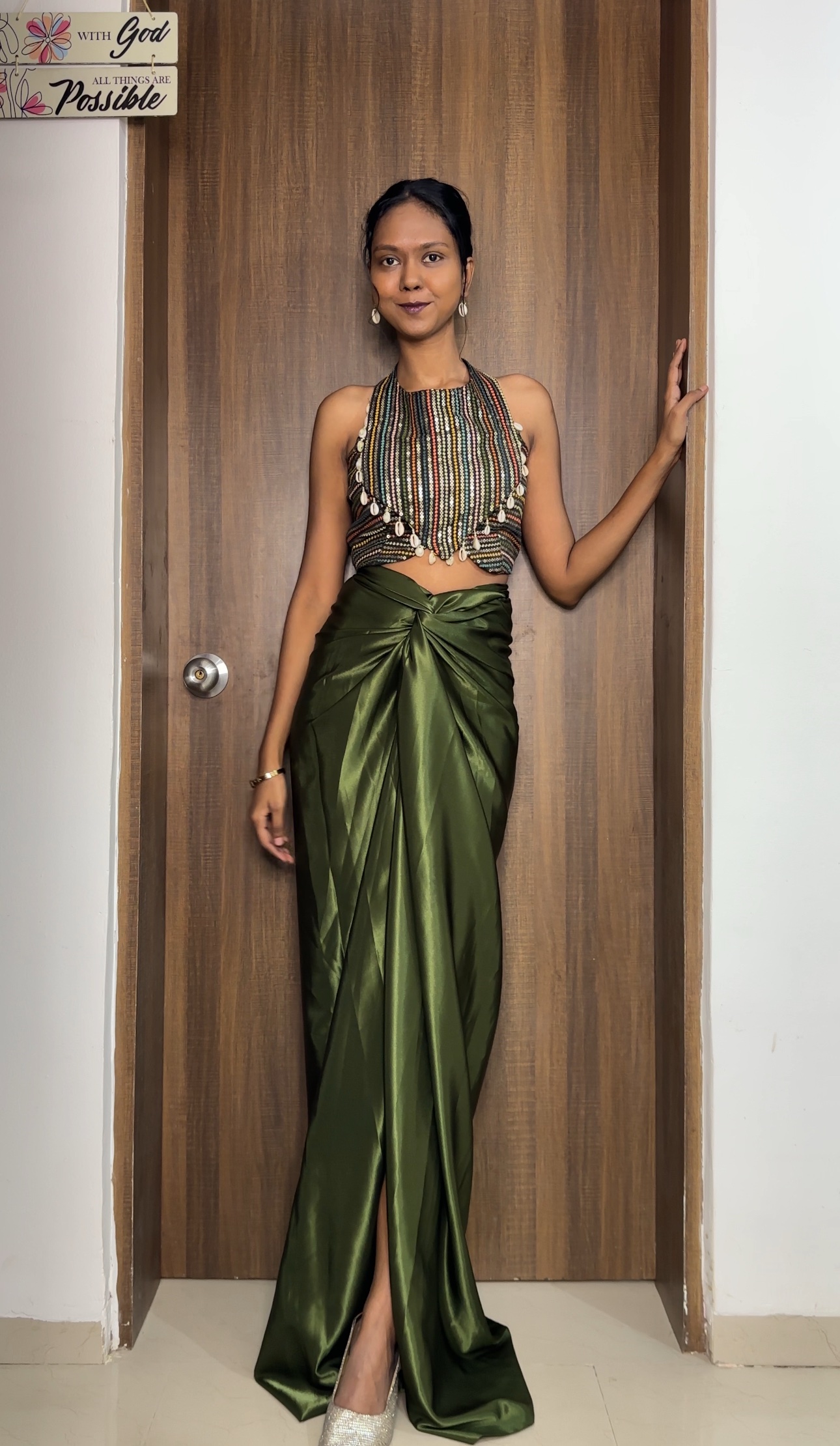 Mehendi Green Satin Long Skirt