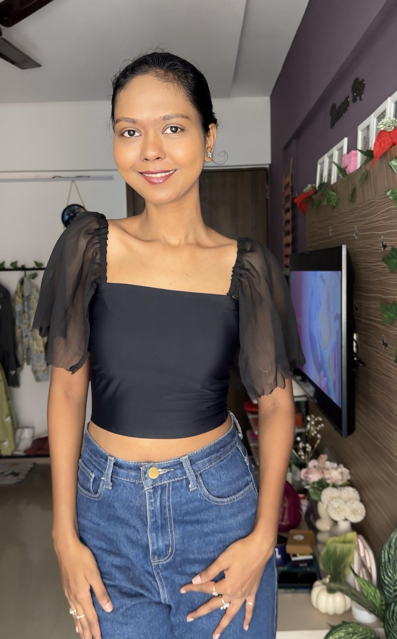 Black Short Georgette Detachable Bra Straps Sleeves