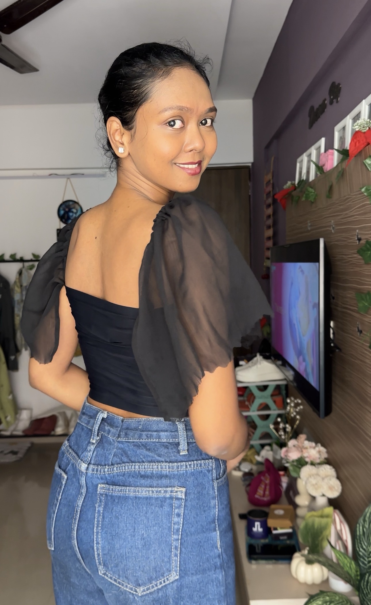 Black Short Georgette Detachable Bra Straps Sleeves