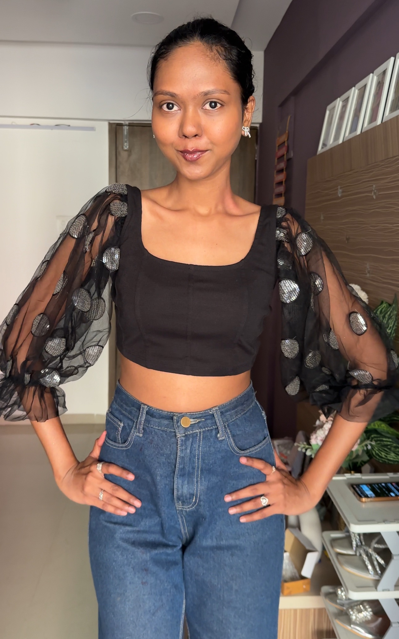 Stunning Black Net Puff Sleeves