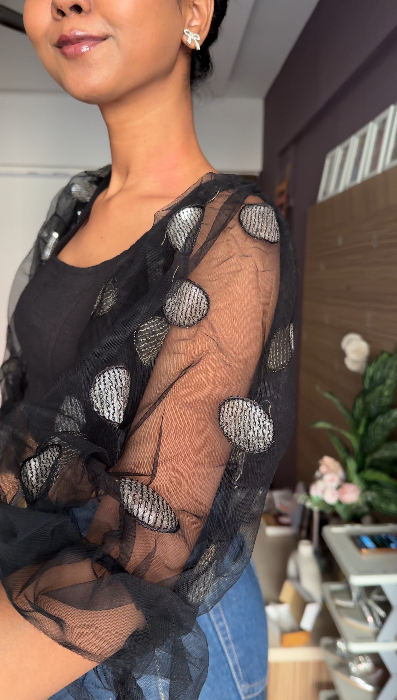 Stunning Black Net Puff Sleeves