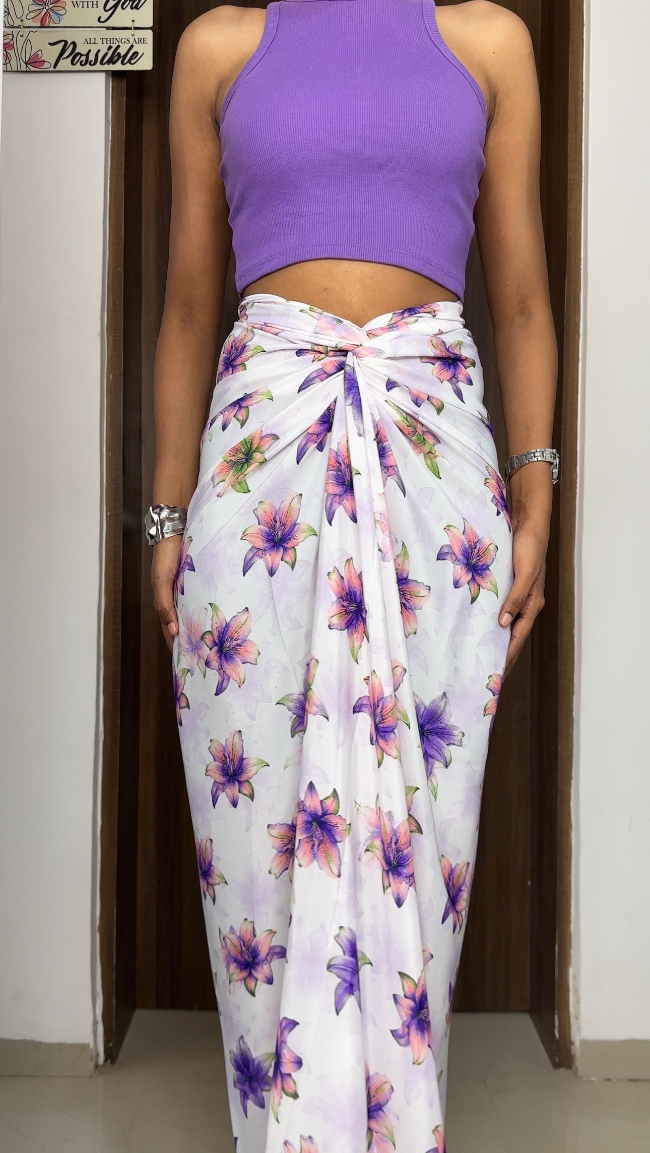 Lilac Floral Satin Multiway Skirt