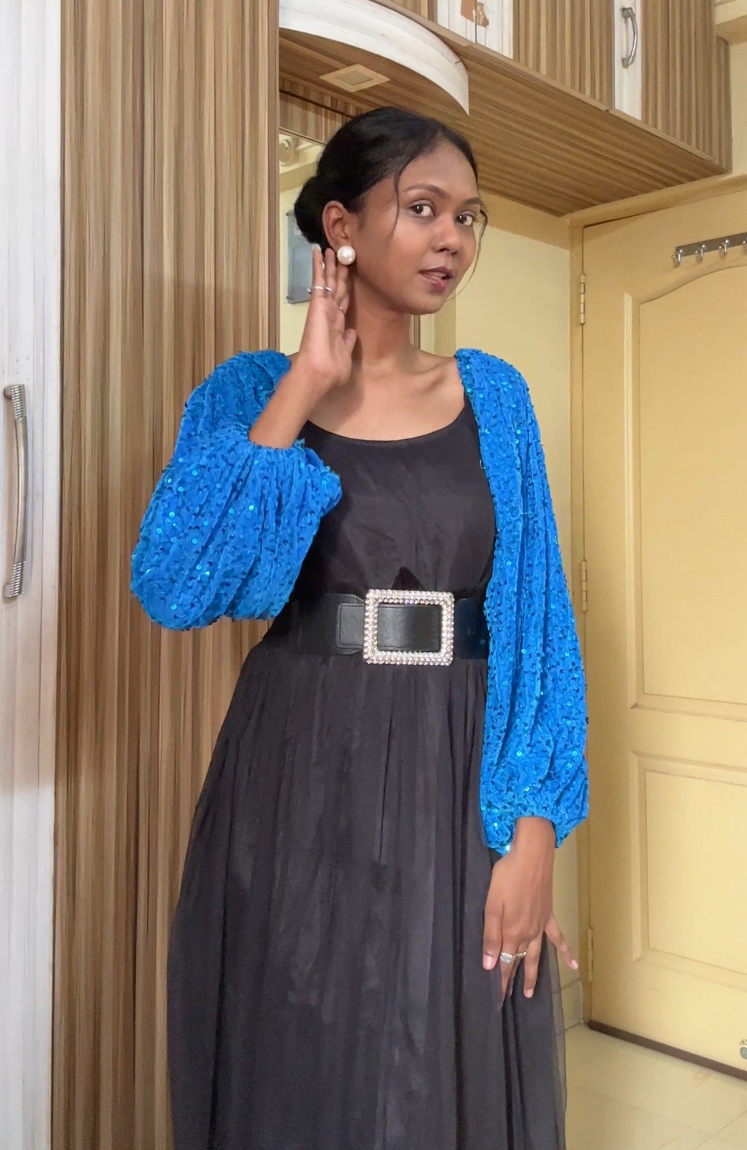 Detachable Blue Sequin Puff Sleeves