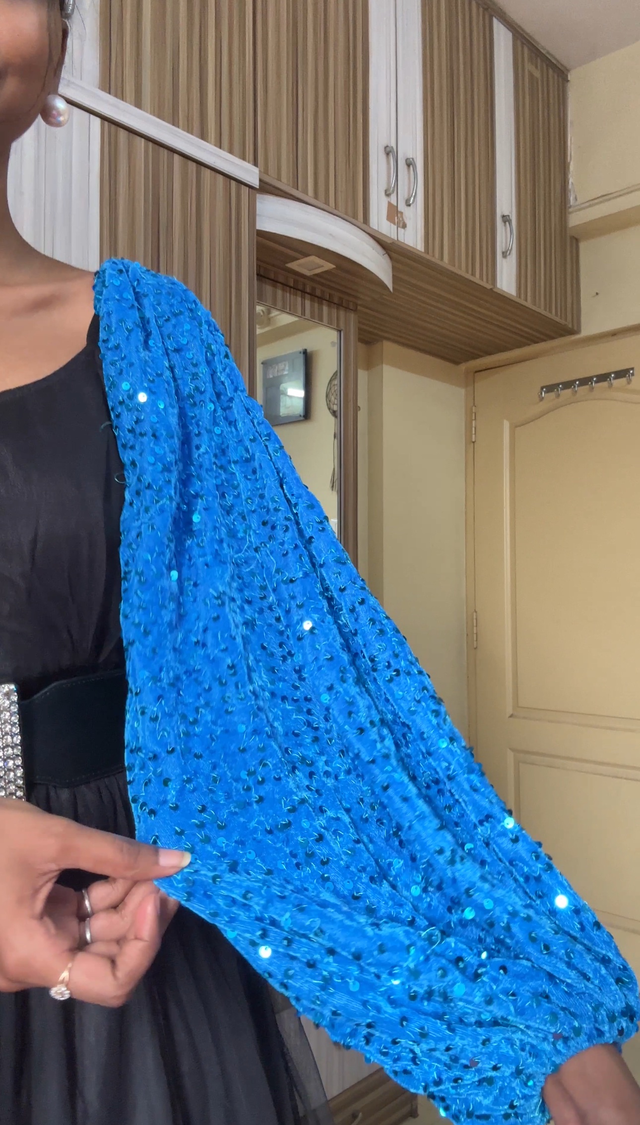 Detachable Blue Sequin Puff Sleeves