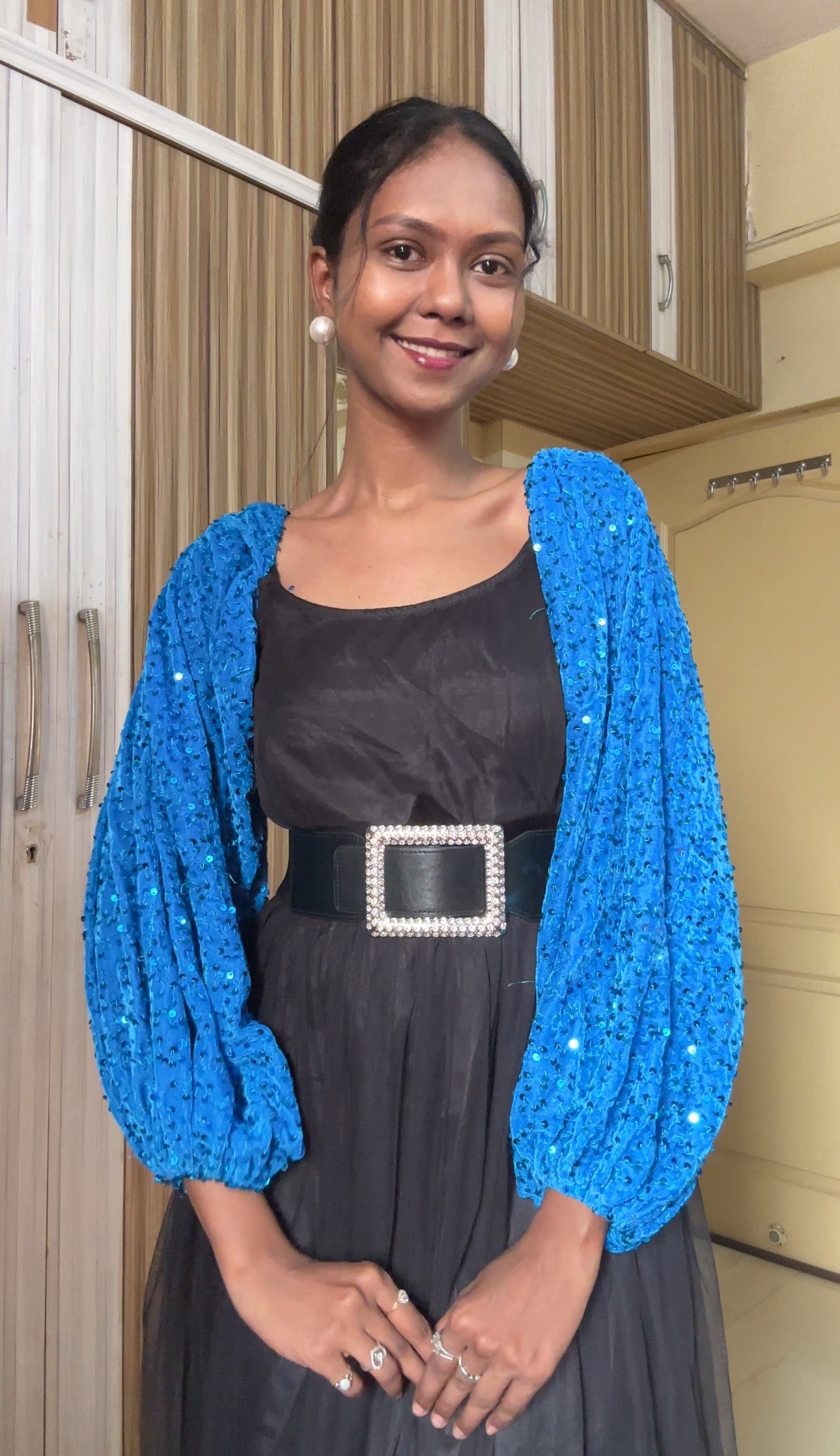 Detachable Blue Sequin Puff Sleeves