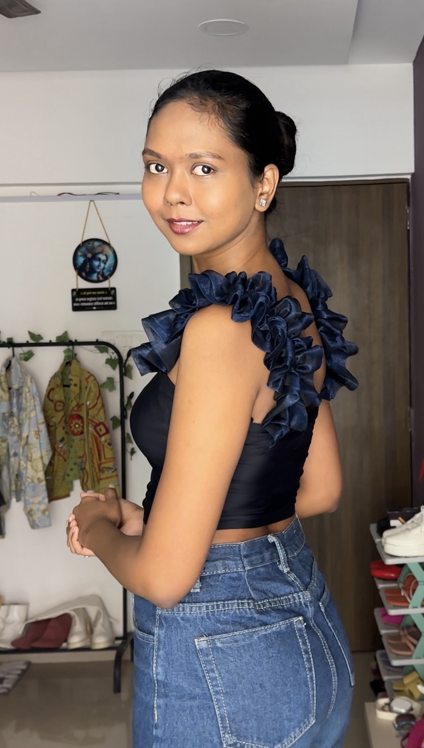 Navy Blue Ruffle Detachable Bra Straps Sleeves