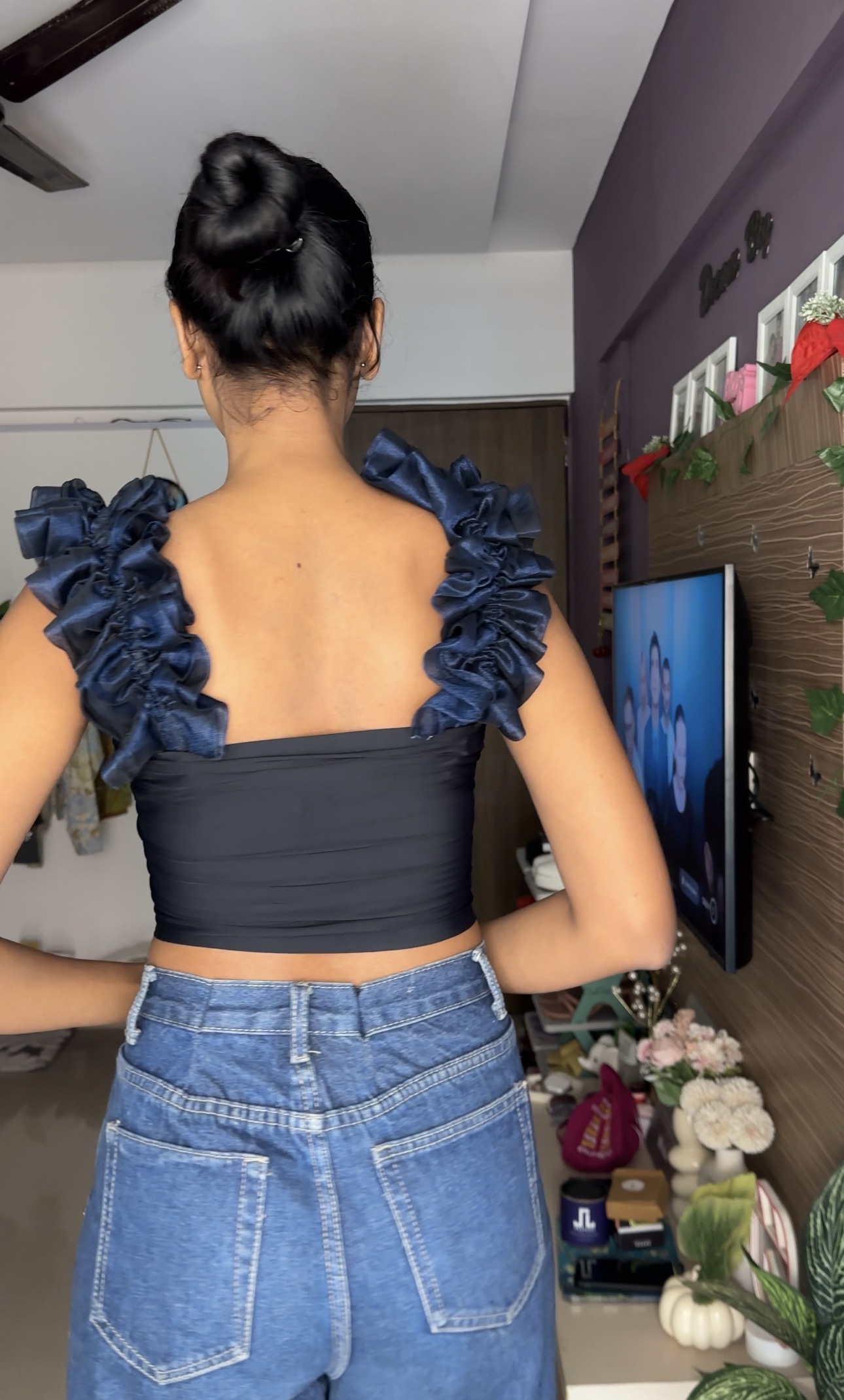 Navy Blue Ruffle Detachable Bra Straps Sleeves