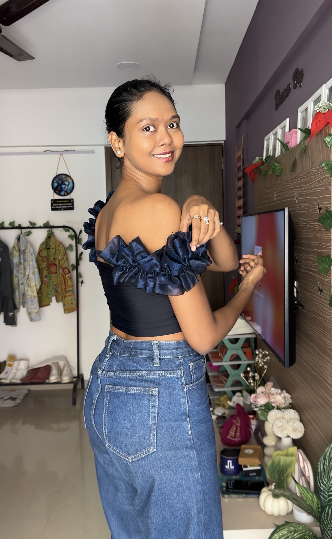 Navy Blue Ruffle Detachable Bra Straps Sleeves