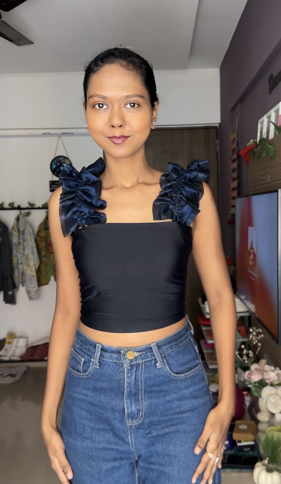 Navy Blue Ruffle Detachable Bra Straps Sleeves