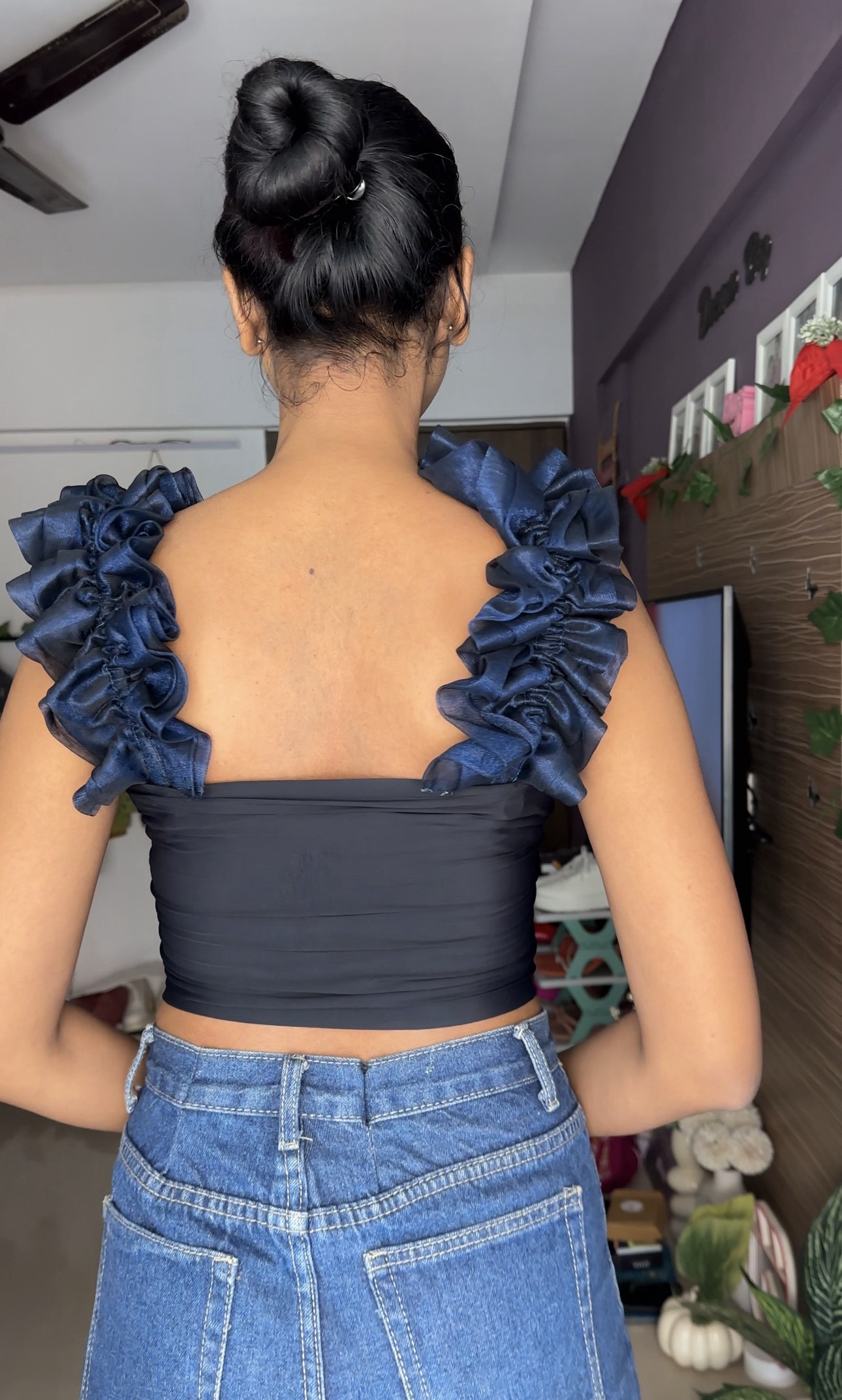 Navy Blue Ruffle Detachable Bra Straps Sleeves