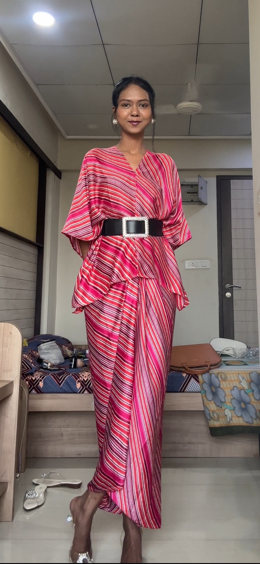 Pink Stripes Satin Co-ord Set