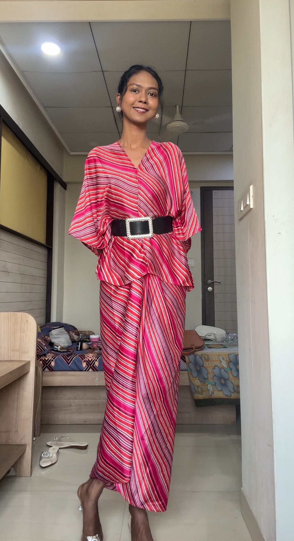 Pink Stripes Satin Co-ord Set