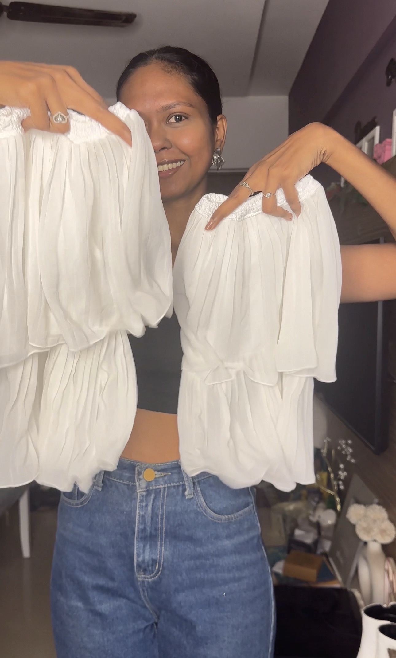 White Georgette Flared Sleeves