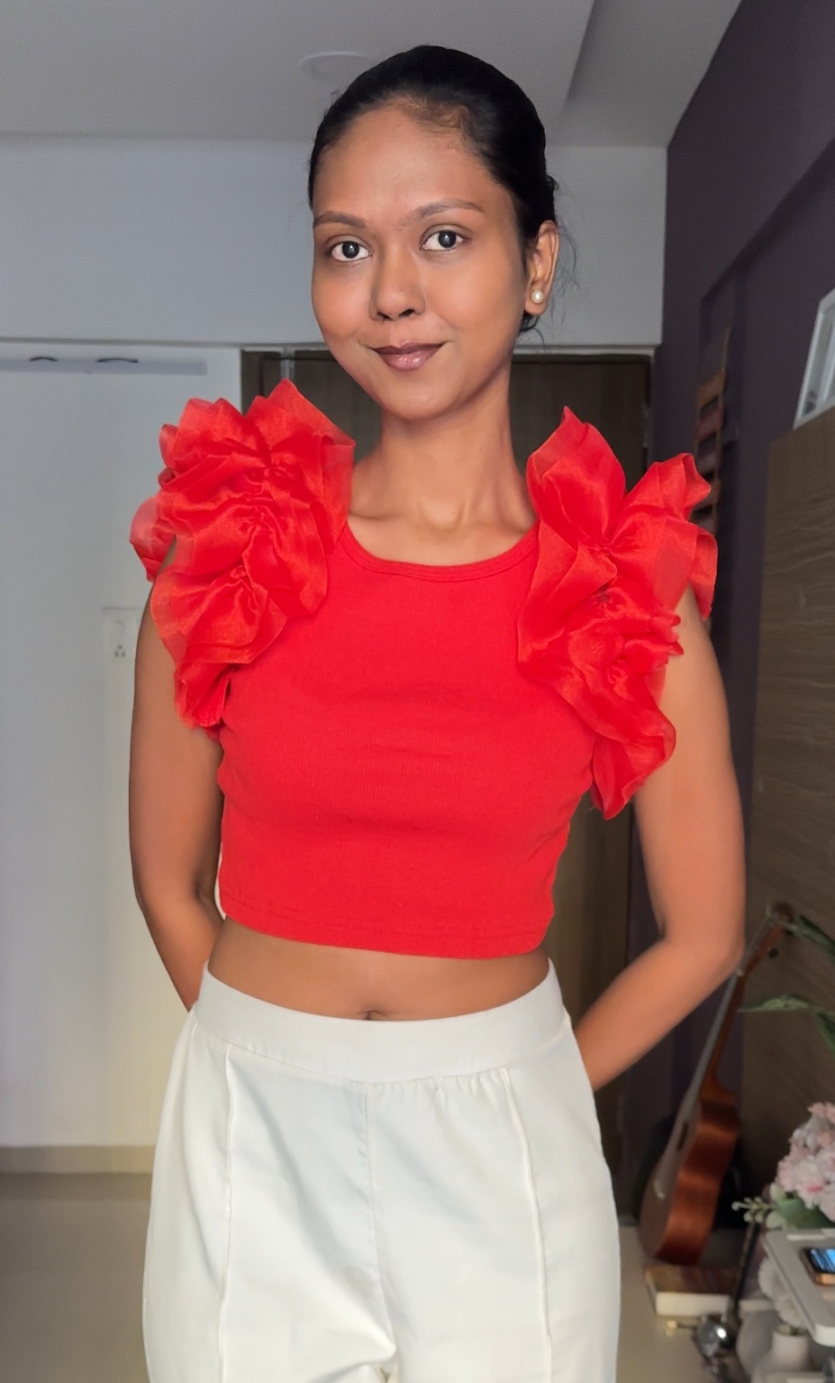 Red Organza Ruffle Sleeves