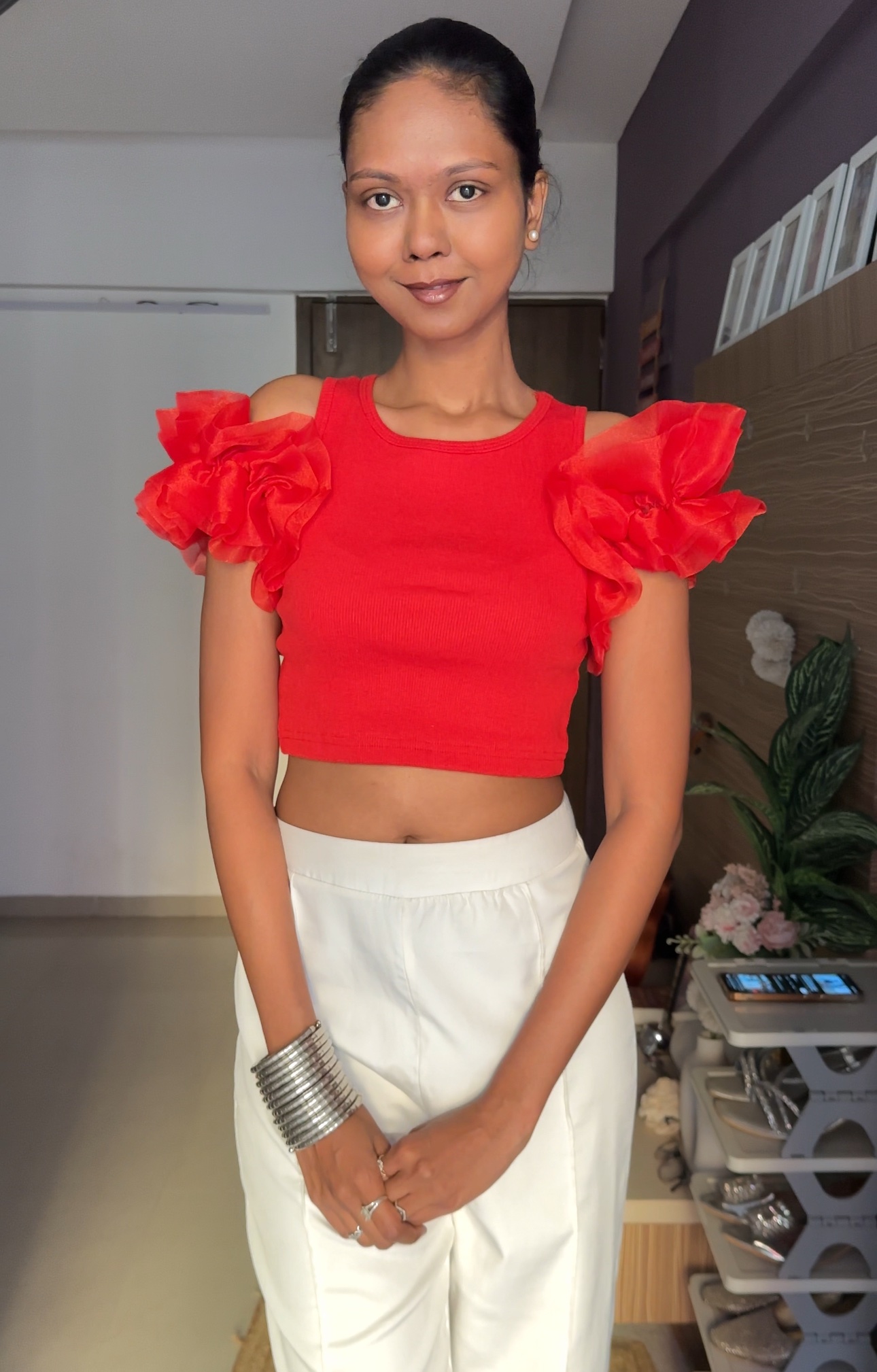Red Organza Ruffle Sleeves
