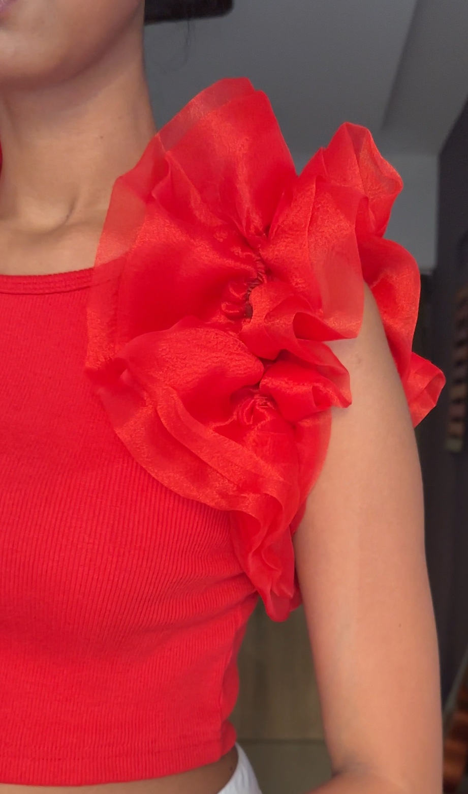 Red Organza Ruffle Sleeves