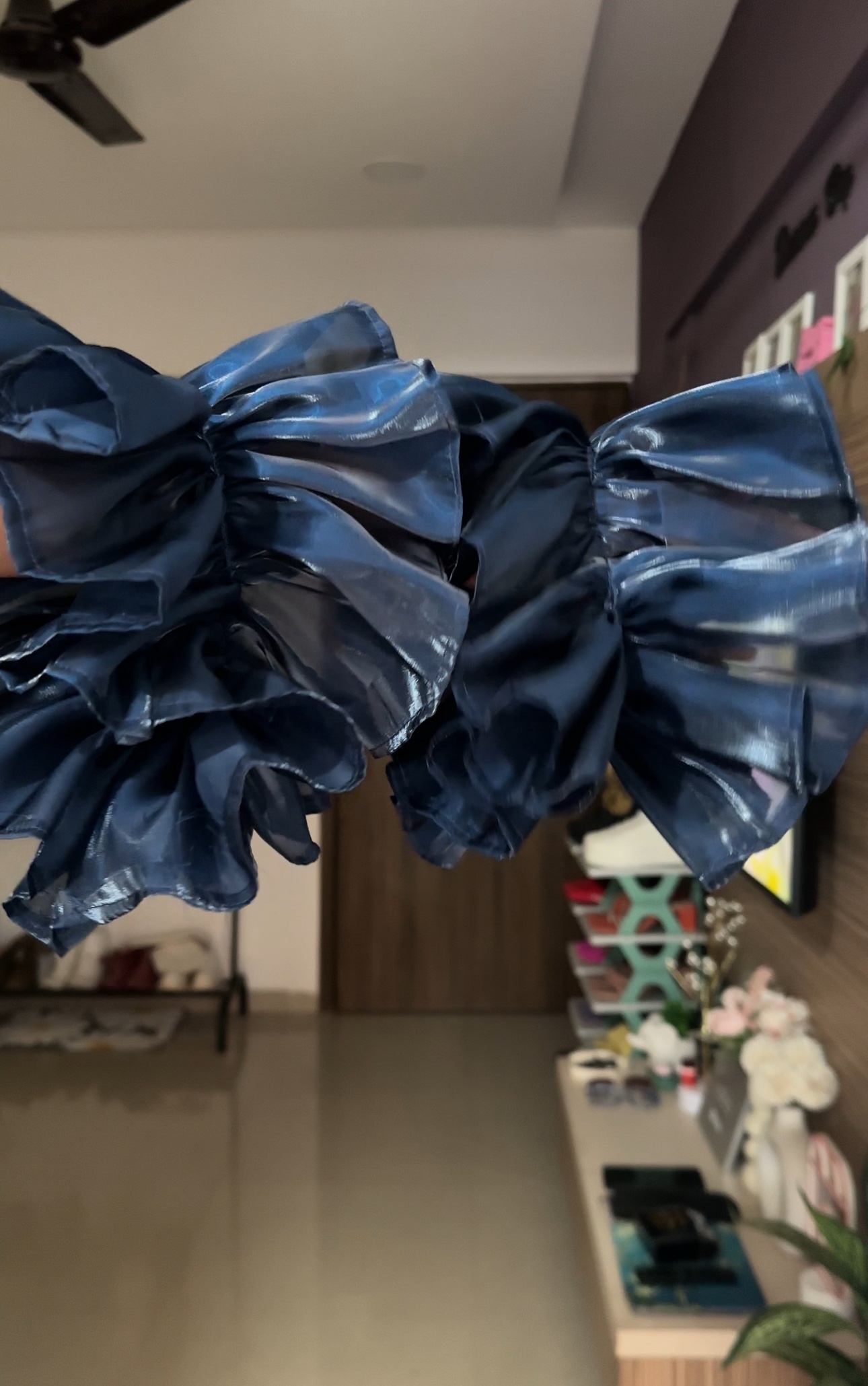Navy Blue organza ruffle sleeves